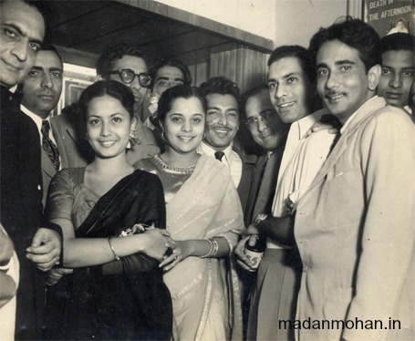 At a film premiere - Talat Mahmood with Meena Kumari, Usha Kiran, music director Madan Mohan and other guests