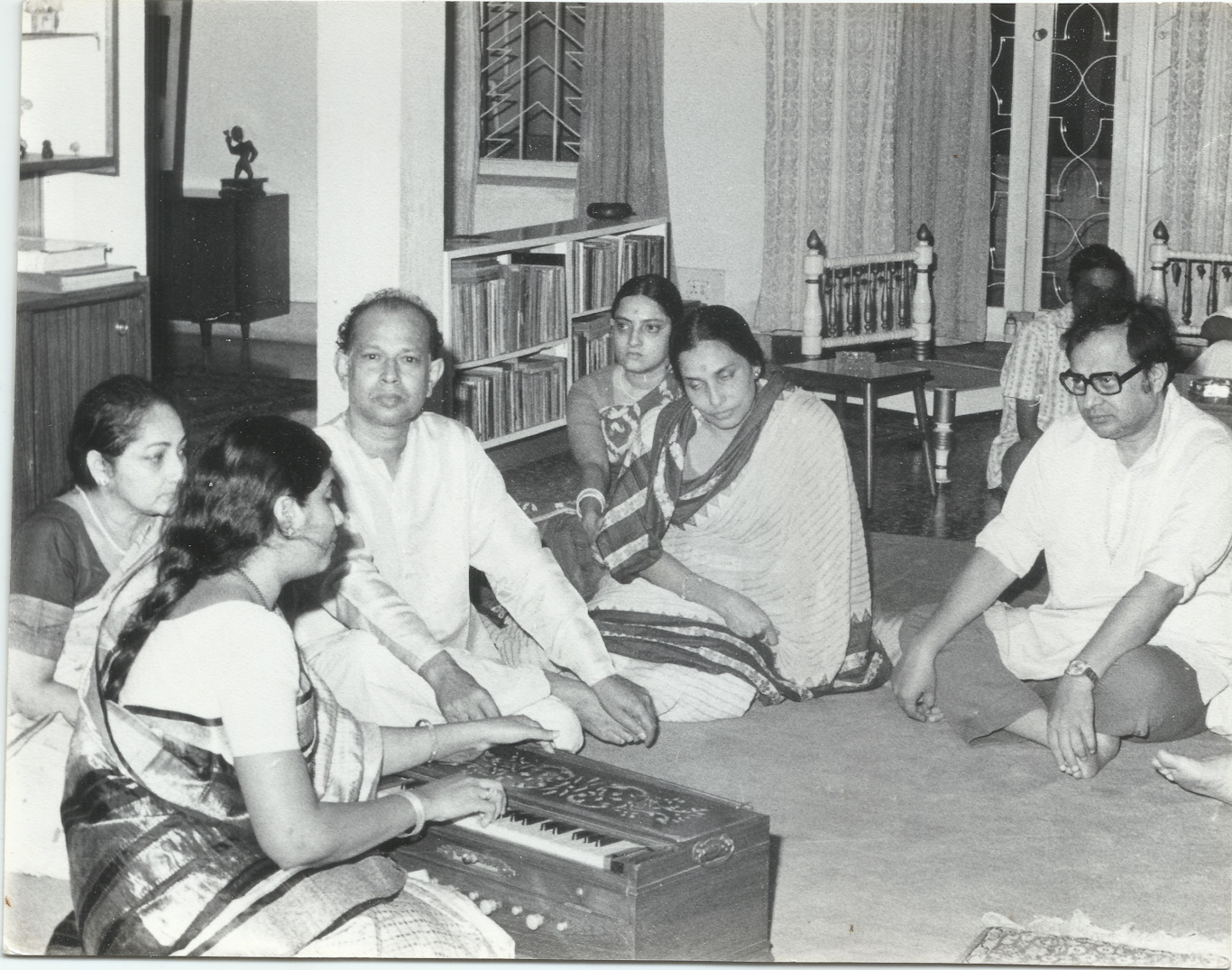 Tapan Sinha and others during music rehearsals for the film Harmonium (Source - Anindya Sinha)