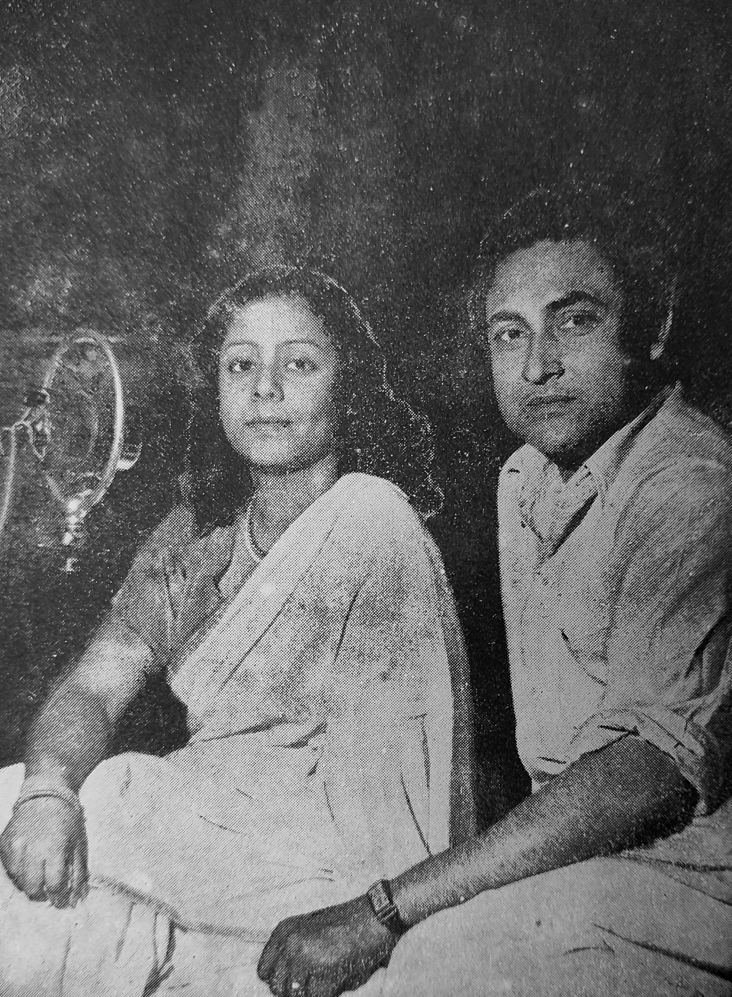 Kanan Devi with Ashok Kumar at the music recording of Chandrashekhar