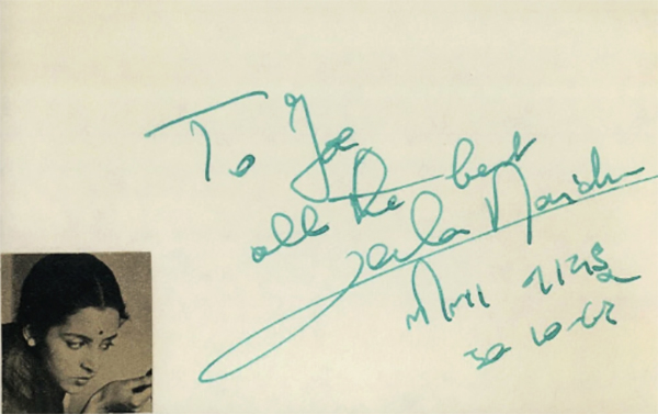 Leela Naidu's autograph to a fan