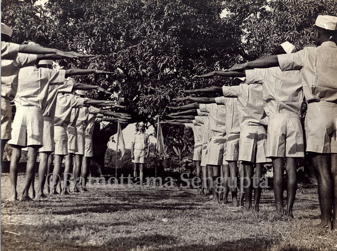 Chinmoy Roy and the drill by a Nationalist group of young men in Dagdar Baboo