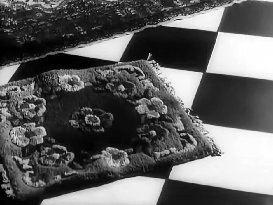 The tiled floor resembles a chessboard