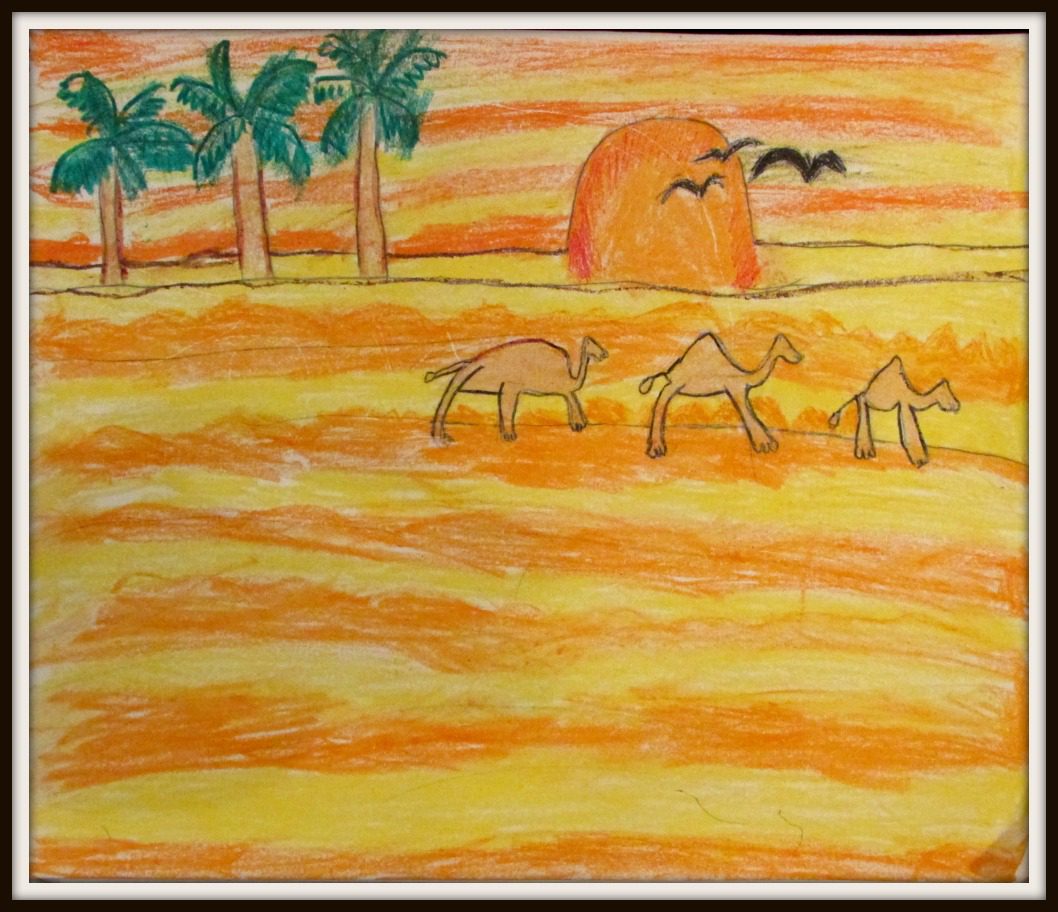 Desert in oil pastels (art by kids)