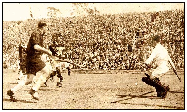 The Indian hockey team against the USA team, 1932 Los Angeles Summer Olympics