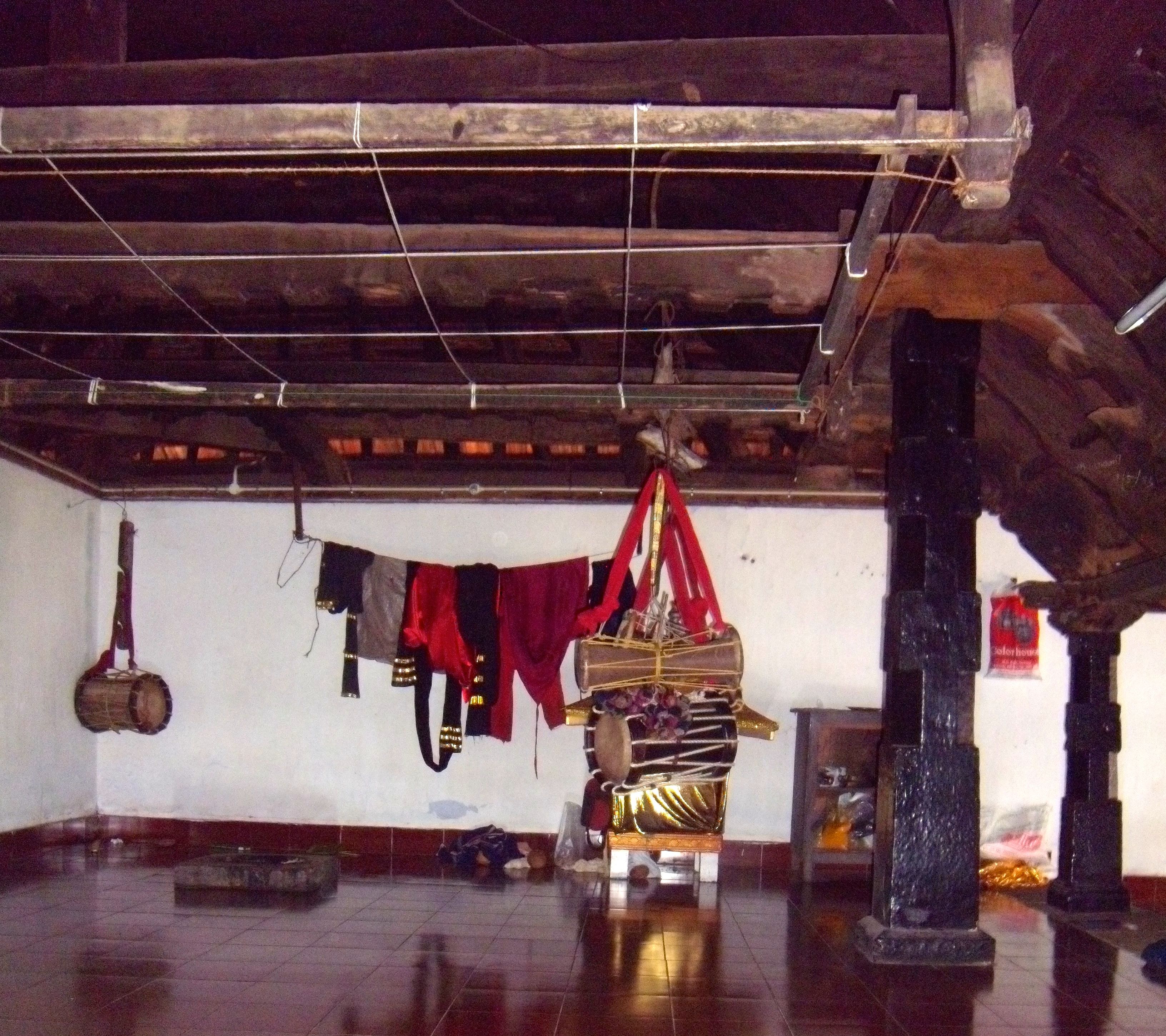 The dress and musical instruments used during Aayyappan Thiyattu