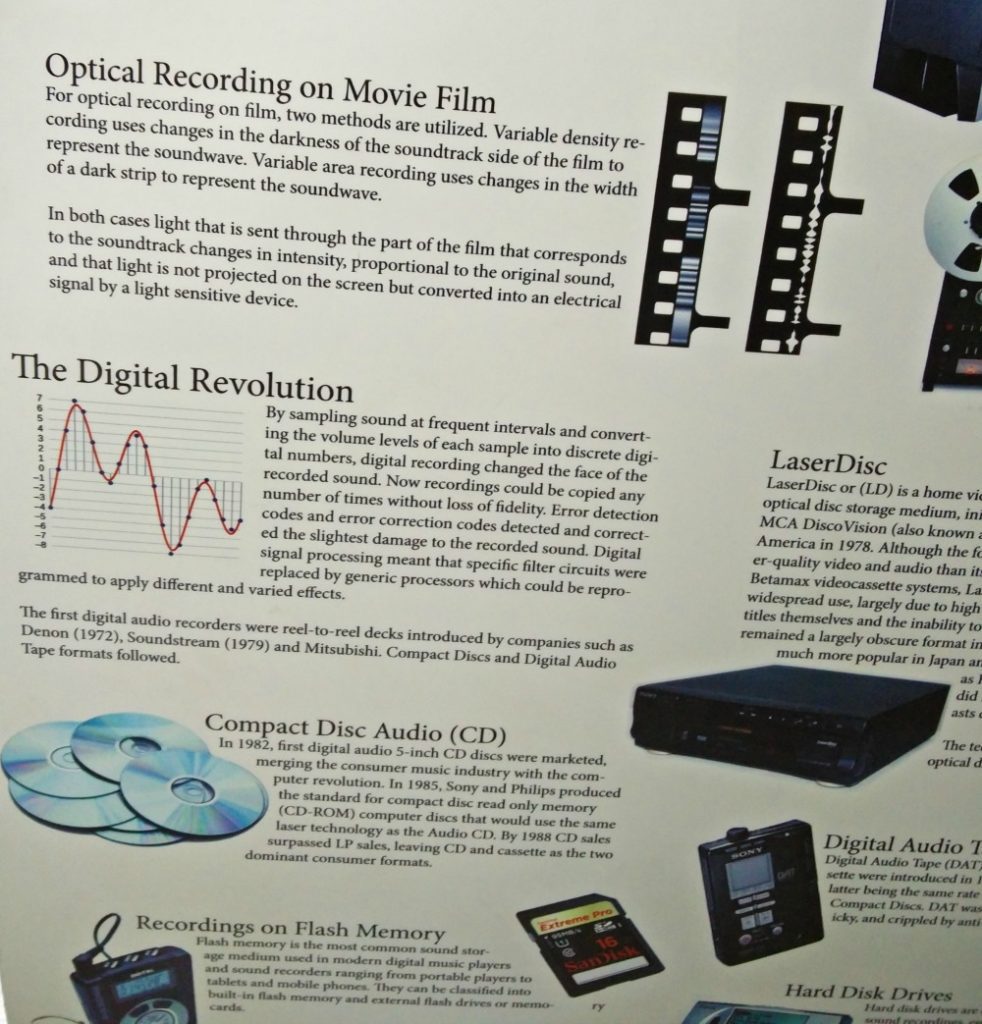 A flex board which has the evolution of recording written on it in a chronological order at Sunny Mathew Discs and Machines Museum