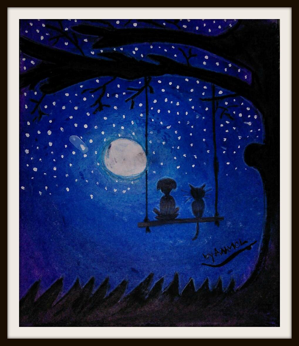cat on a swing painting by kids