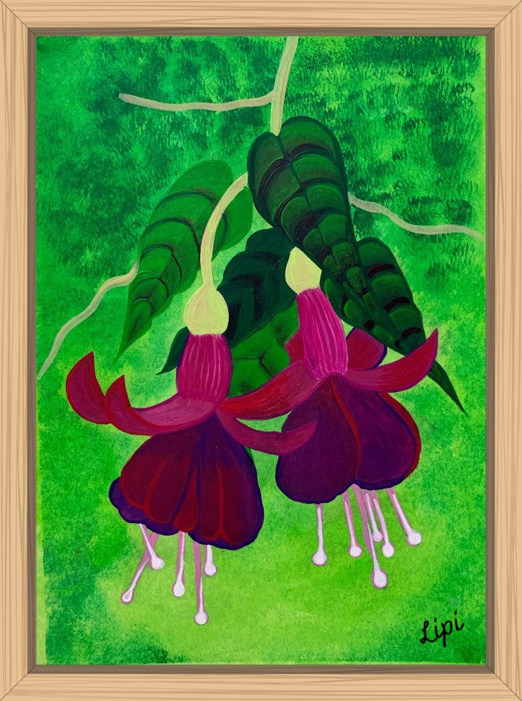Fuchsia painting in acrylic on paper canvas
