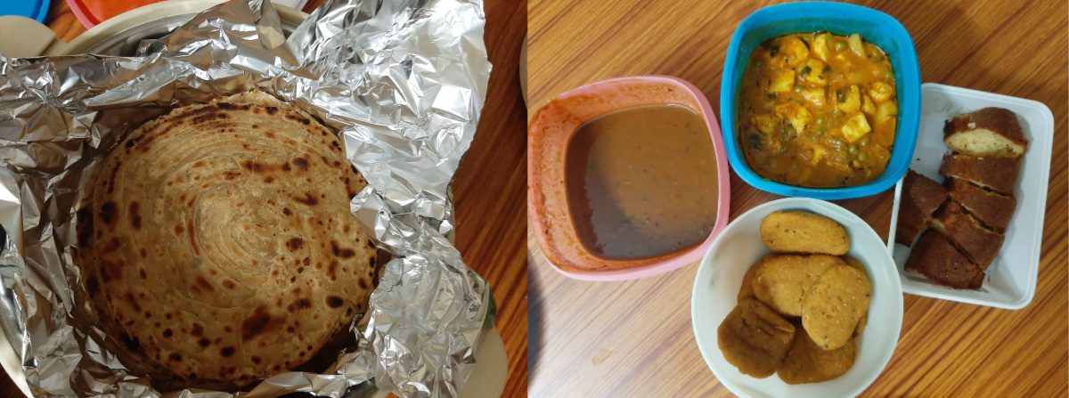 Yummy paranthas, sabzi, dal makhni, pakore and homemade cakes