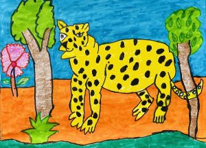 A Leopard in the forest : Art work by 10 year old Varun Narayanan.