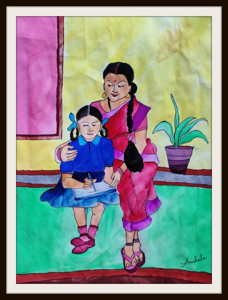 mother daughter water colour painting